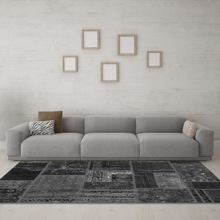 Machine Washable Oriental Gray Modern Rug in a Living Room,, wshabs5653gry