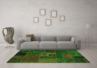 Machine Washable Oriental Green Modern Rug, wshabs5653grn