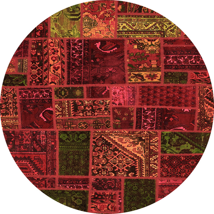 Round Machine Washable Oriental Orange Modern Area Rugs, wshabs5654org