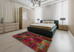 Abstract Dark Sienna Brown Oriental Rug in a Bedroom, abs5654