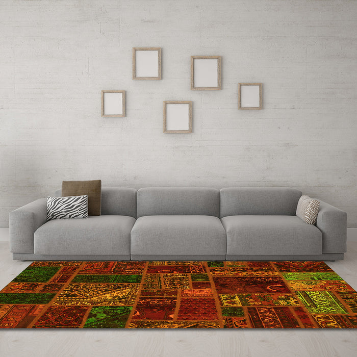 Machine Washable Oriental Yellow Modern Rug in a Living Room, wshabs5654yw