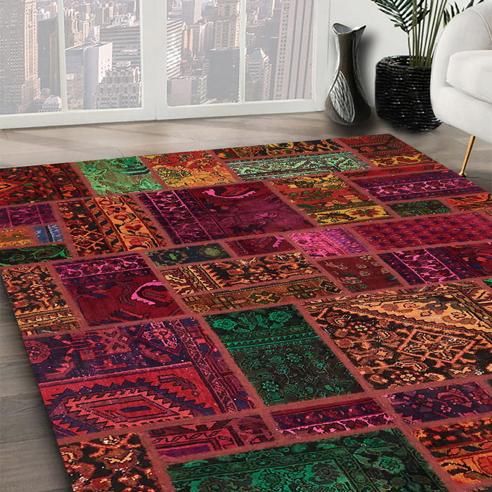 Abstract Dark Sienna Brown Oriental Rug in Family Room, abs5654