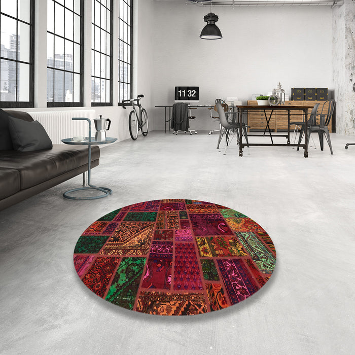 Round Machine Washable Abstract Dark Sienna Brown Rug in a Office, wshabs5654
