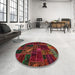 Round Machine Washable Abstract Dark Sienna Brown Rug in a Office, wshabs5654