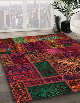 Machine Washable Abstract Dark Sienna Brown Rug in a Family Room, wshabs5654
