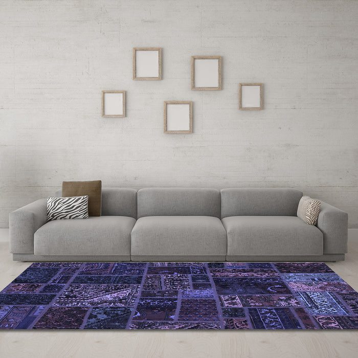 Machine Washable Oriental Blue Modern Rug in a Living Room, wshabs5654blu