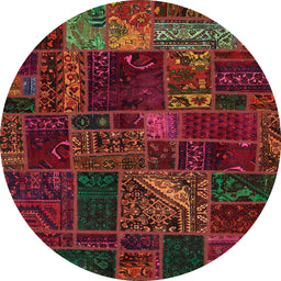 Round Abstract Dark Sienna Brown Oriental Rug, abs5654