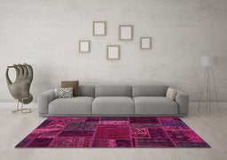 Machine Washable Oriental Pink Modern Rug in a Living Room, wshabs5655pnk