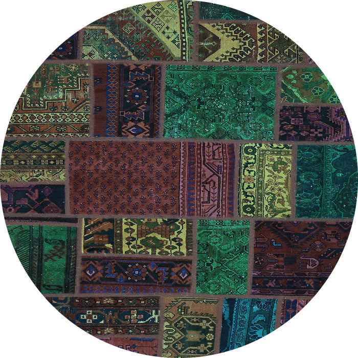 Round Machine Washable Oriental Light Blue Modern Rug, wshabs5655lblu