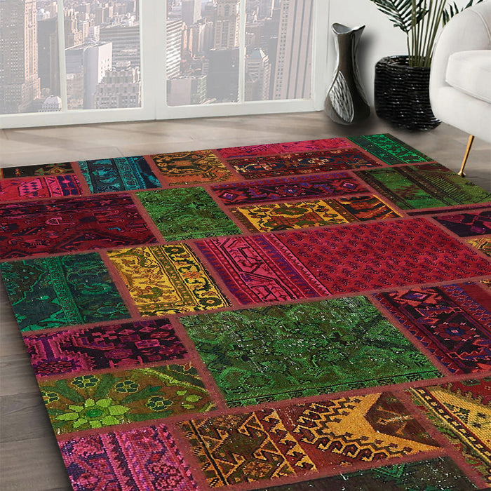 Abstract Reddish Brown Oriental Rug in Family Room, abs5655