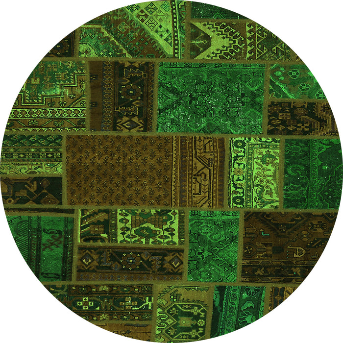 Round Machine Washable Oriental Green Modern Area Rugs, wshabs5655grn