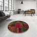 Round Abstract Reddish Brown Oriental Rug in a Office, abs5655