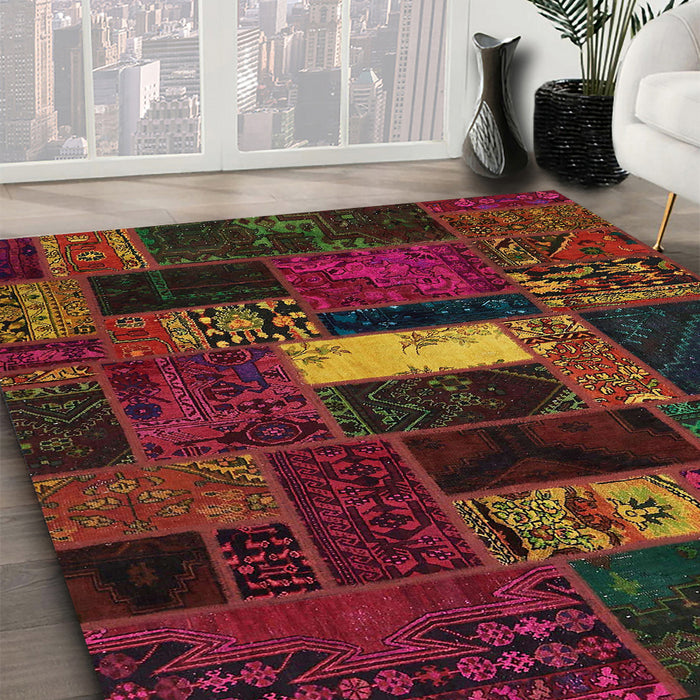 Abstract Reddish Brown Oriental Rug in Family Room, abs5656