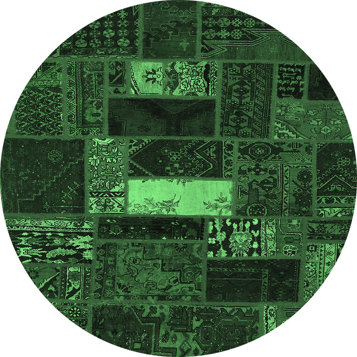 Round Machine Washable Oriental Emerald Green Modern Area Rugs, wshabs5656emgrn