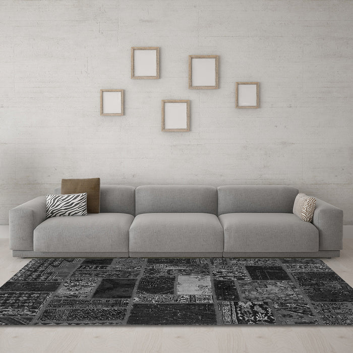 Machine Washable Oriental Gray Modern Rug in a Living Room,, wshabs5656gry