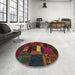 Round Abstract Reddish Brown Oriental Rug in a Office, abs5656