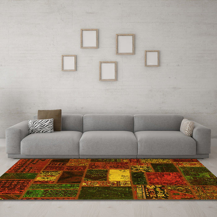 Machine Washable Oriental Yellow Modern Rug in a Living Room, wshabs5656yw