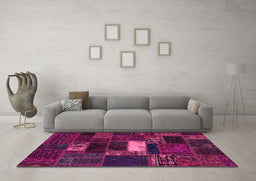 Machine Washable Oriental Pink Modern Rug in a Living Room, wshabs5656pnk