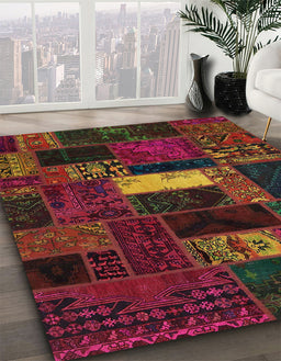 Machine Washable Abstract Red Brown Rug in a Family Room, wshabs5656