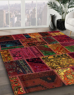 Abstract Burgundy Red Oriental Rug in Family Room, abs5657