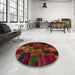 Round Machine Washable Abstract Burgundy Red Rug in a Office, wshabs5657