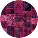 Round Machine Washable Oriental Pink Modern Rug, wshabs5657pnk