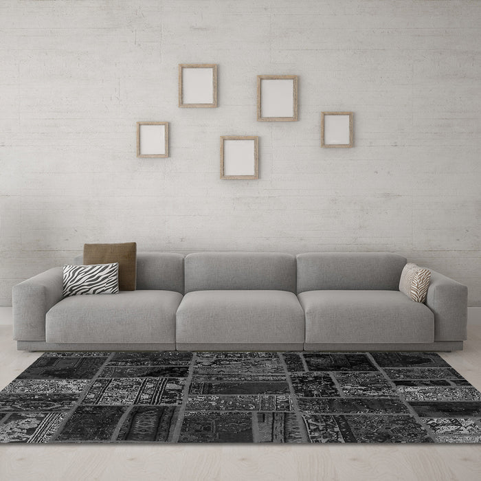 Machine Washable Oriental Gray Modern Rug in a Living Room,, wshabs5657gry