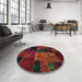 Round Abstract Sangria Brown Oriental Rug in a Office, abs5658