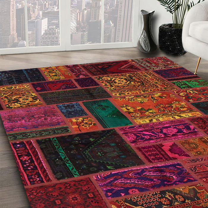 Abstract Sangria Brown Oriental Rug in Family Room, abs5658