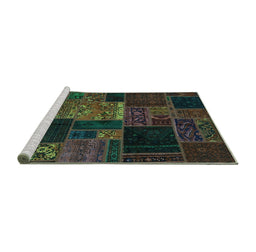 Sideview of Machine Washable Oriental Turquoise Modern Area Rugs, wshabs5658turq