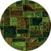 Round Machine Washable Oriental Green Modern Area Rugs, wshabs5659grn