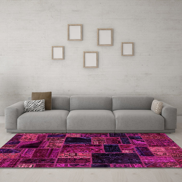 Machine Washable Oriental Pink Modern Rug in a Living Room, wshabs5659pnk