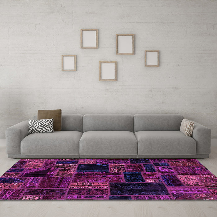Machine Washable Oriental Purple Modern Area Rugs in a Living Room, wshabs5659pur