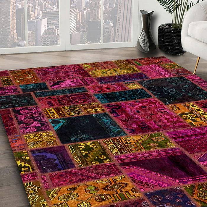 Machine Washable Abstract Dark Sienna Brown Rug in a Family Room, wshabs5659