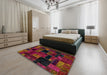 Abstract Dark Sienna Brown Oriental Rug in a Bedroom, abs5659