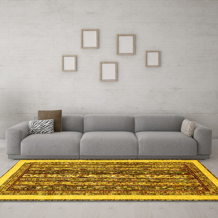 Machine Washable Abstract Yellow Modern Rug in a Living Room, wshabs565yw