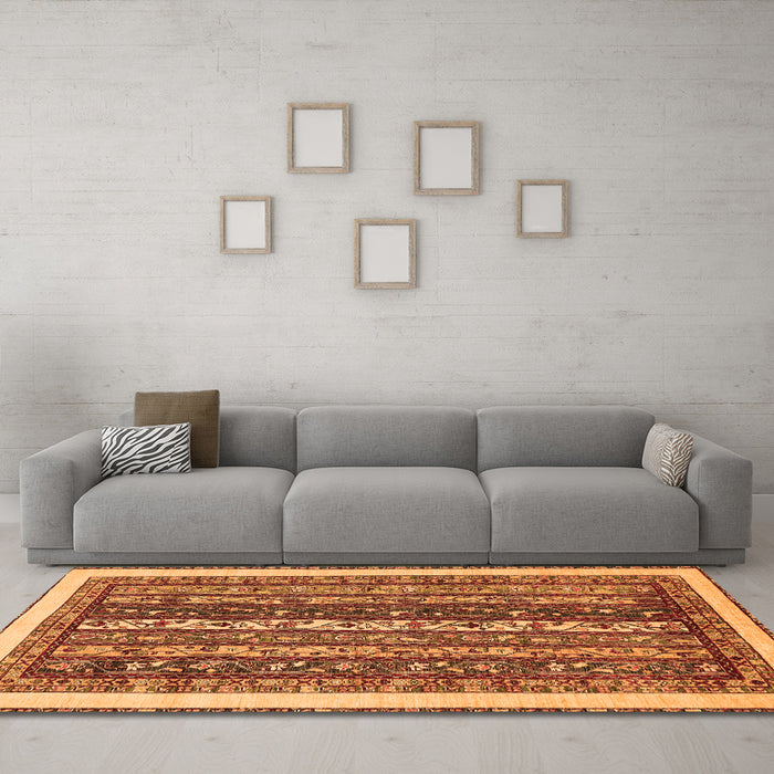 Machine Washable Abstract Orange Modern Area Rugs in a Living Room, wshabs565org