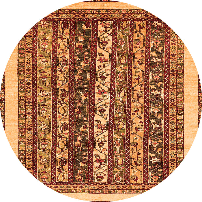 Round Machine Washable Abstract Orange Modern Area Rugs, wshabs565org