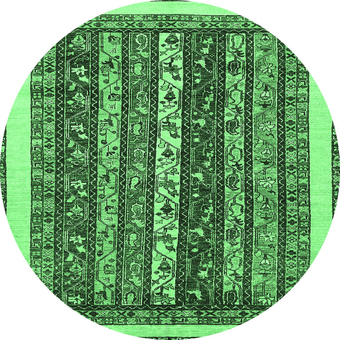Round Machine Washable Abstract Emerald Green Modern Area Rugs, wshabs565emgrn