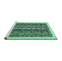 Sideview of Machine Washable Abstract Turquoise Modern Area Rugs, wshabs565turq