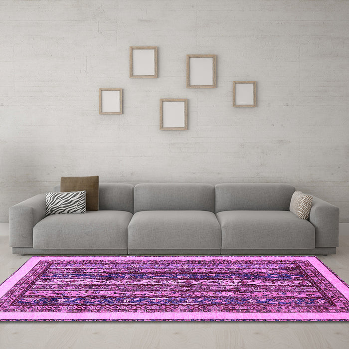 Machine Washable Abstract Purple Modern Area Rugs in a Living Room, wshabs565pur