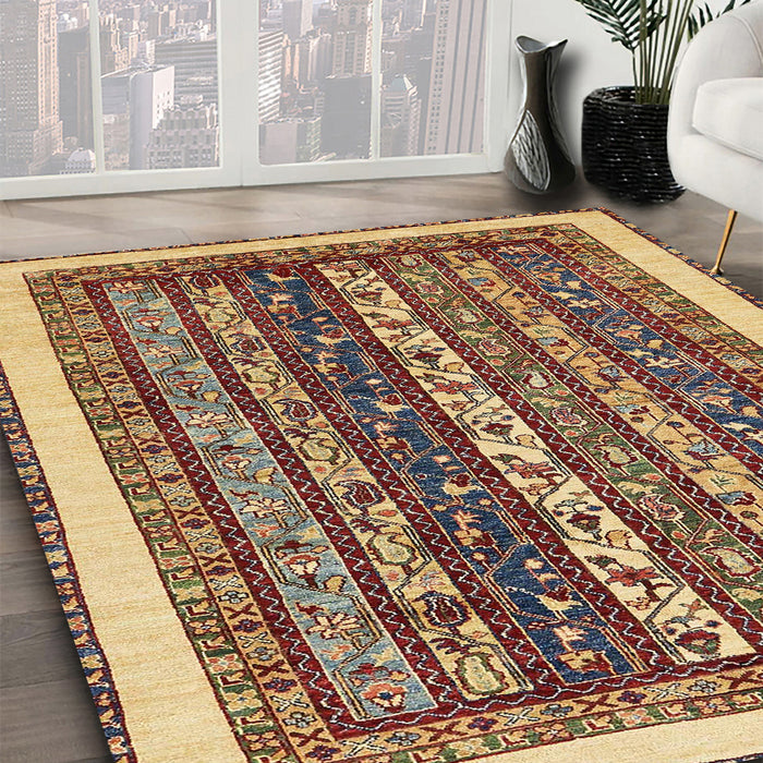 Abstract Red Brown Modern Rug in Family Room, abs565