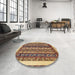 Round Abstract Red Brown Modern Rug in a Office, abs565