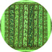 Round Machine Washable Abstract Green Modern Area Rugs, wshabs565grn