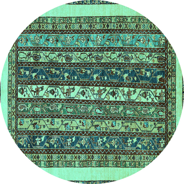 Round Machine Washable Abstract Turquoise Modern Area Rugs, wshabs565turq