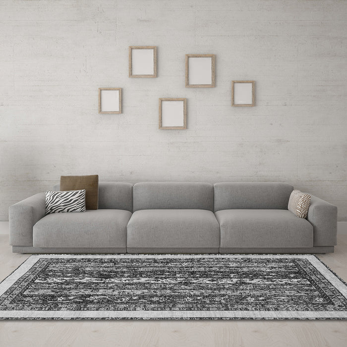 Machine Washable Abstract Gray Modern Rug in a Living Room,, wshabs565gry