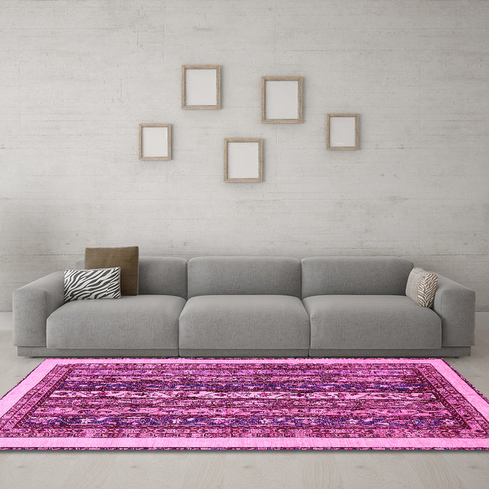Machine Washable Abstract Pink Modern Rug in a Living Room, wshabs565pnk