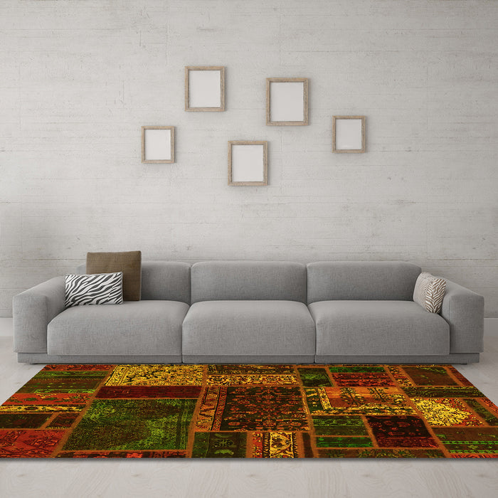 Machine Washable Oriental Yellow Modern Rug in a Living Room, wshabs5660yw