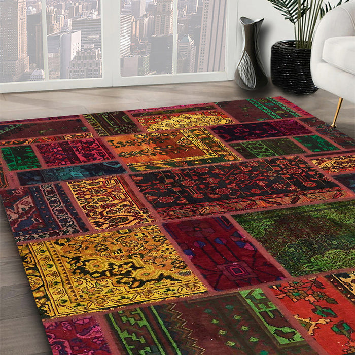 Abstract Saddle Brown Oriental Rug in Family Room, abs5660