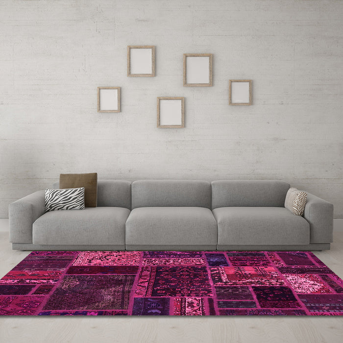 Machine Washable Oriental Pink Modern Rug in a Living Room, wshabs5660pnk